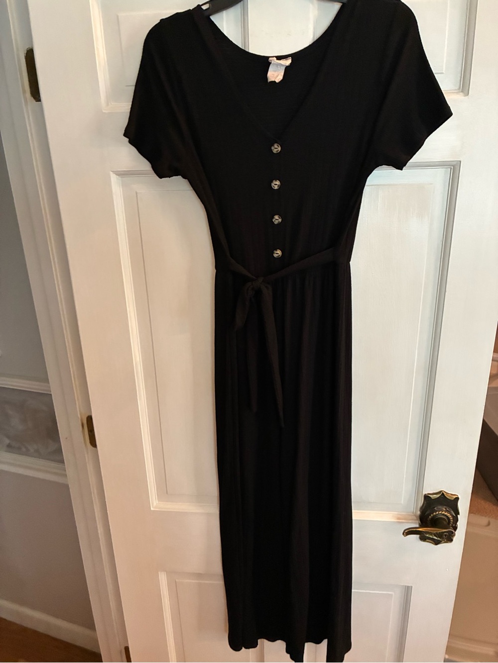 Caution to the Wind Brand Black Button-Front Tie-Waist Maxi Dress Size Large